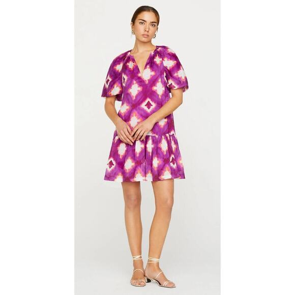 Marie Oliver Greta Mini Dress Lavender Lattice Multi Puff Sleeve Tuckernuck - Picture 2 of 10